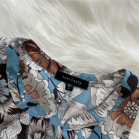 Anthropologie Sanctuary Floral Blue & Brown Button Down Blouse S - Picture 6 of 7